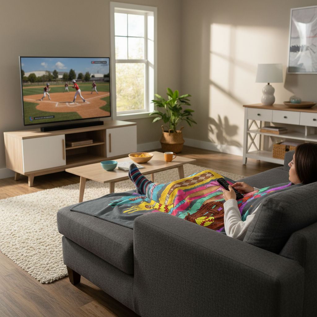 Softball blanket on couch