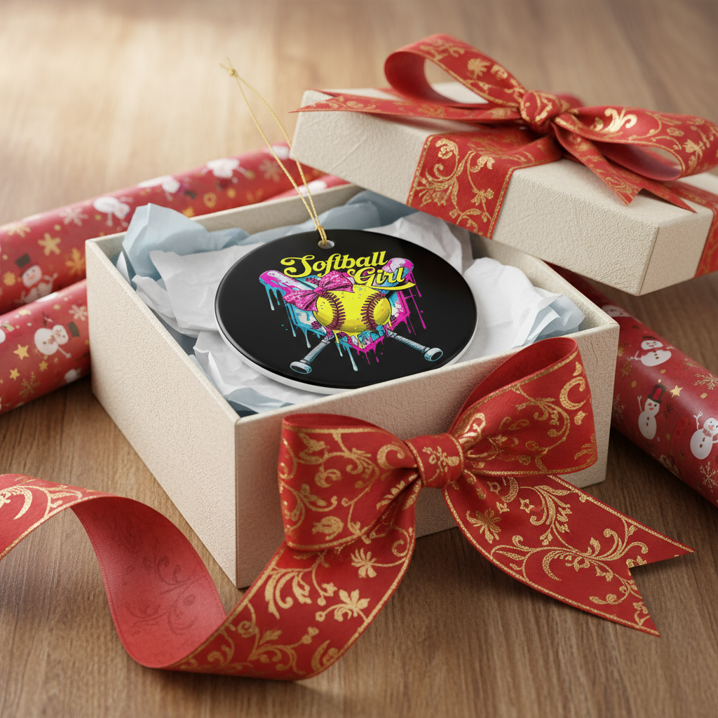 Softball Girl Ornament in Gift Box