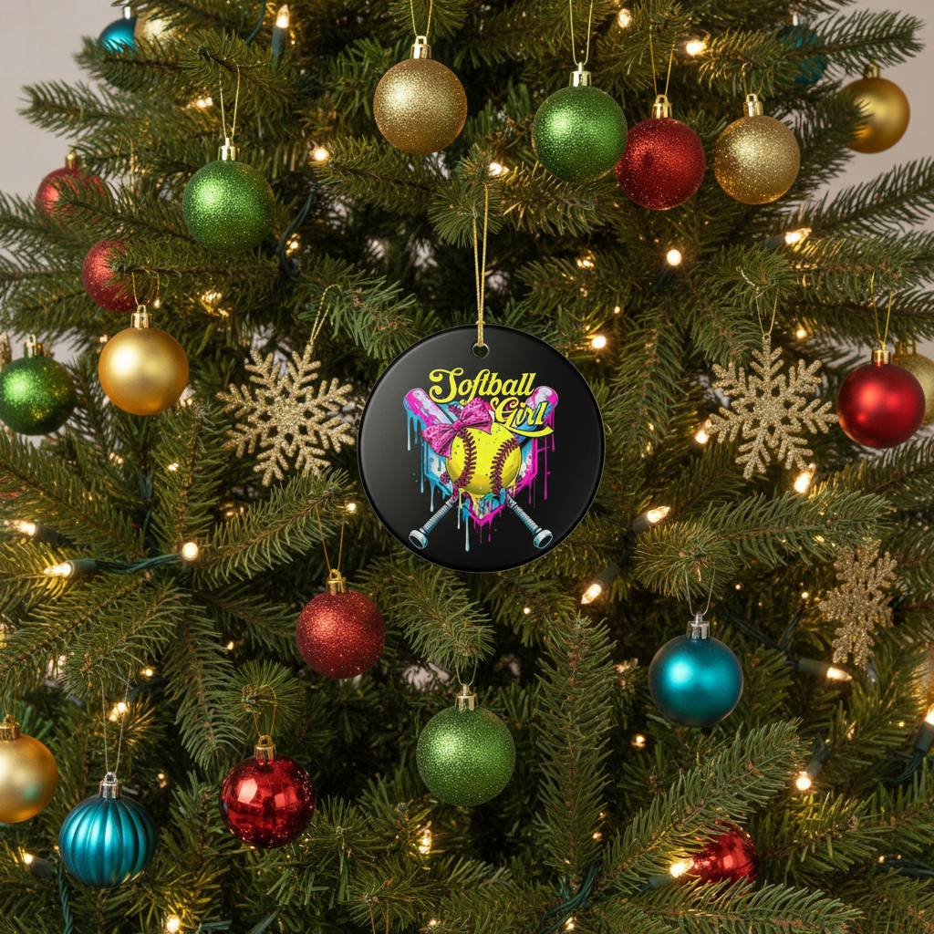 Softball Girl Ornament on Christmas Tree