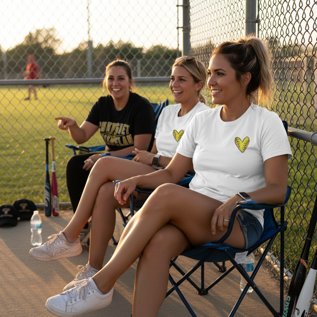 Softball Mom at Dugout in yellow bandana tee