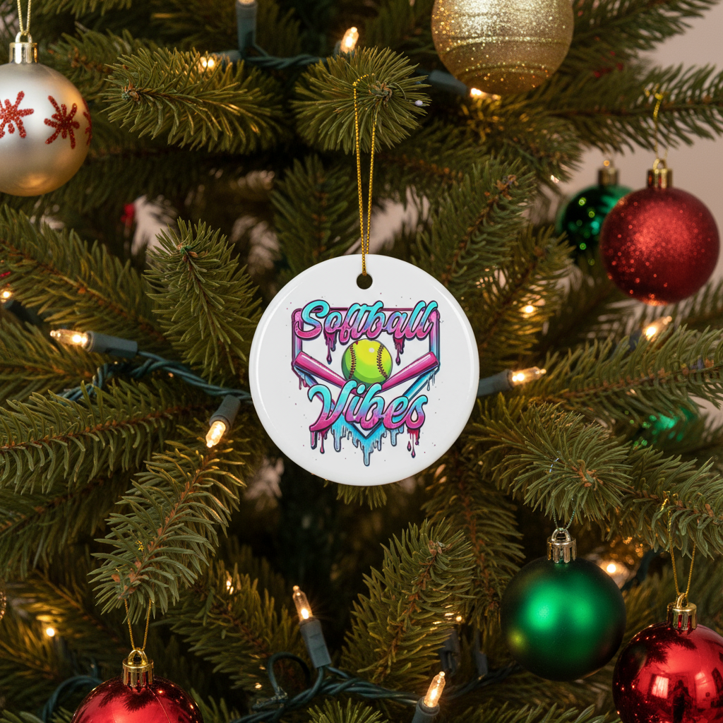 Softball ornament on Christmas tree