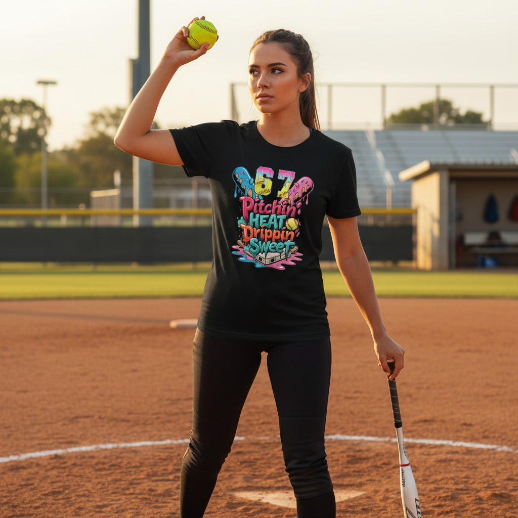 Softball Player Gift Graphic T-Shirt in Dynamic Sports Setting